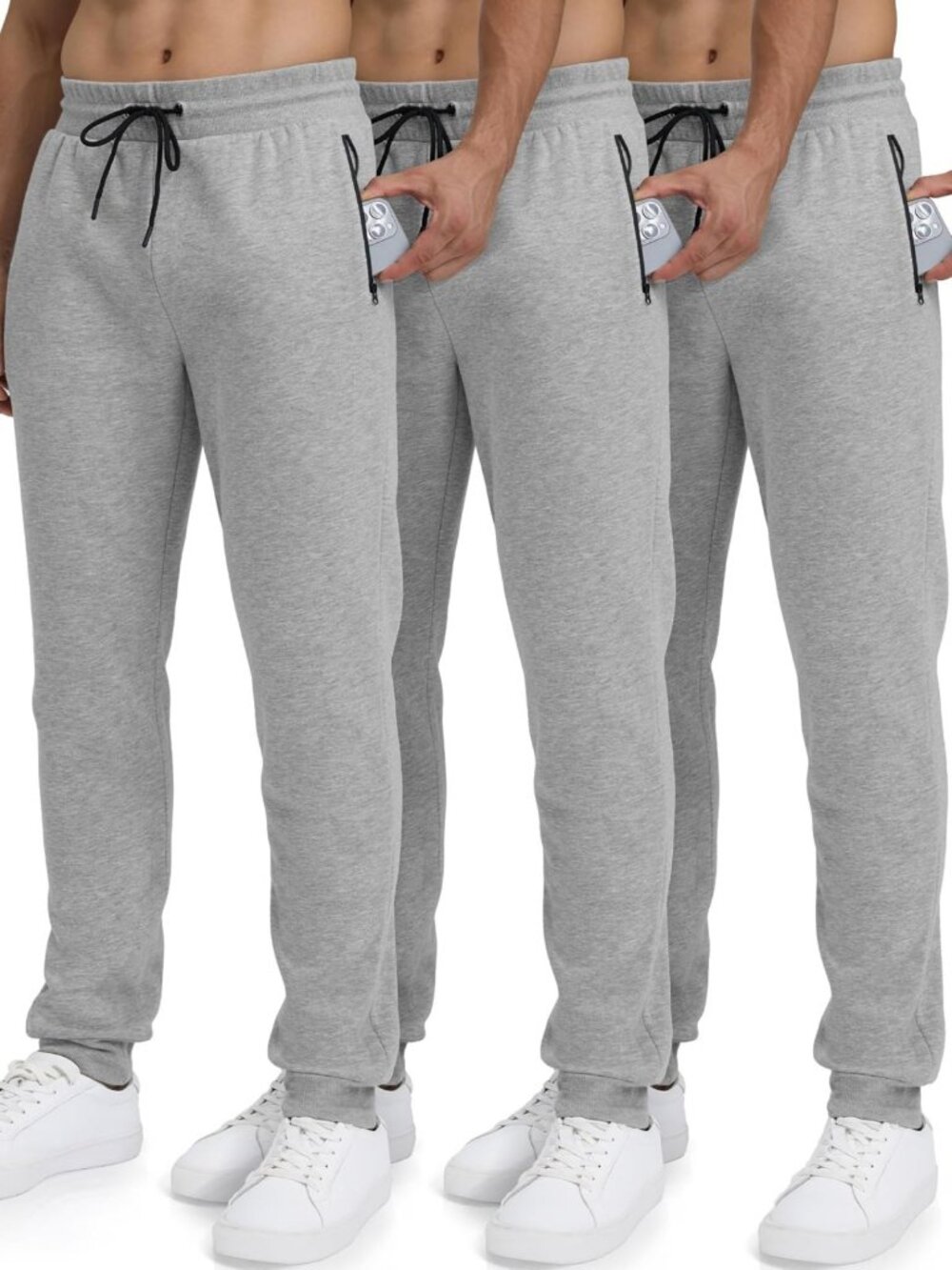 Men's Premium Cotton Fleece Joggers - 3 Pack Comfortable Track Sweatpants